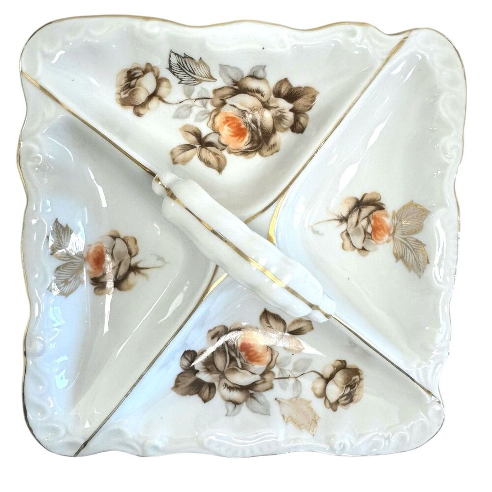 Vintage Mitterteich “Norway Rose” Floral Pattern Divided Serving‎ Dish Ceramic